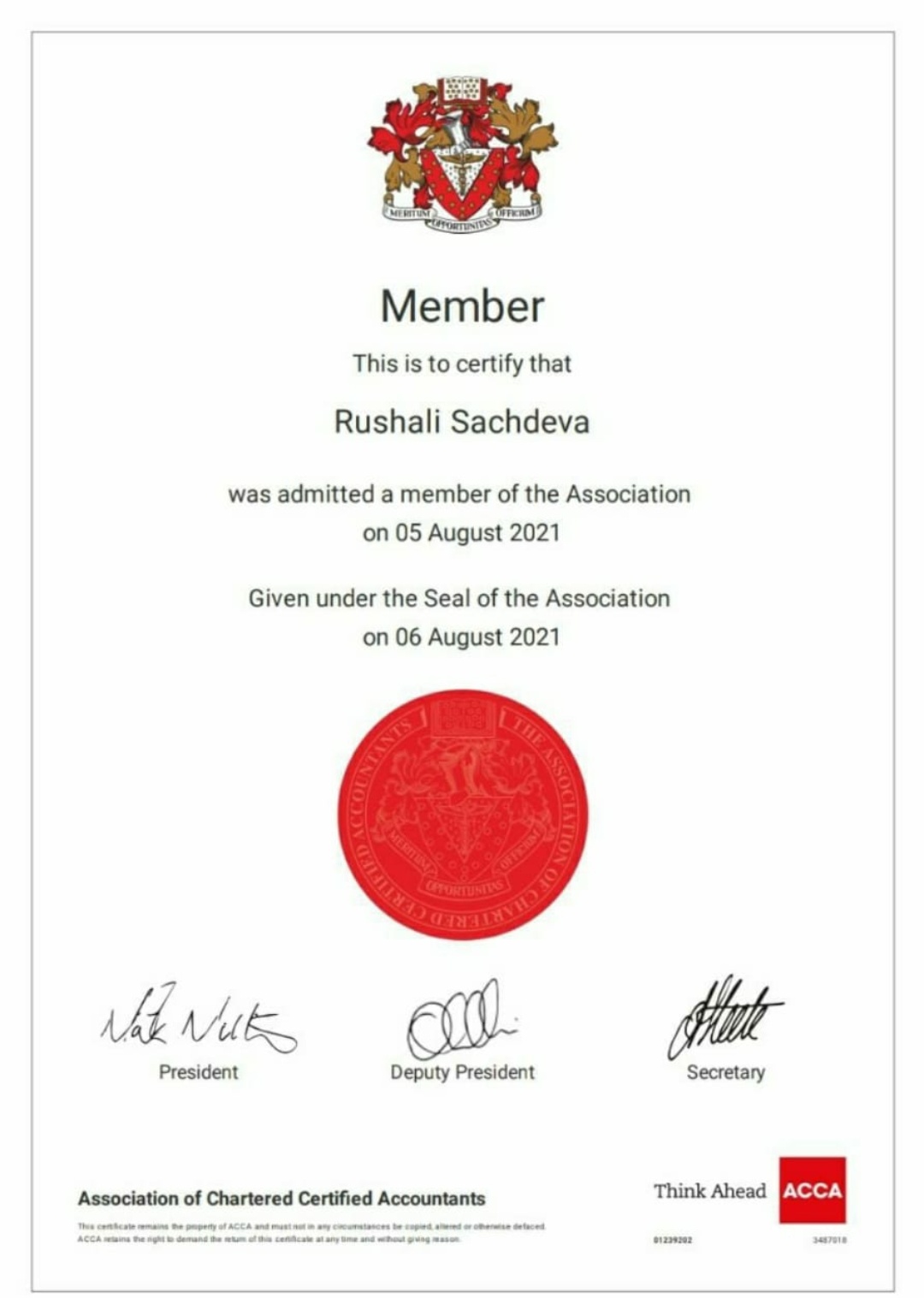 Congratulations To Rushali Sachdeva On Becoming An Acca Member Iis Deemed To Be University Jaipur