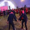 Players of the Pink Panther team playing kabaddi with the University students